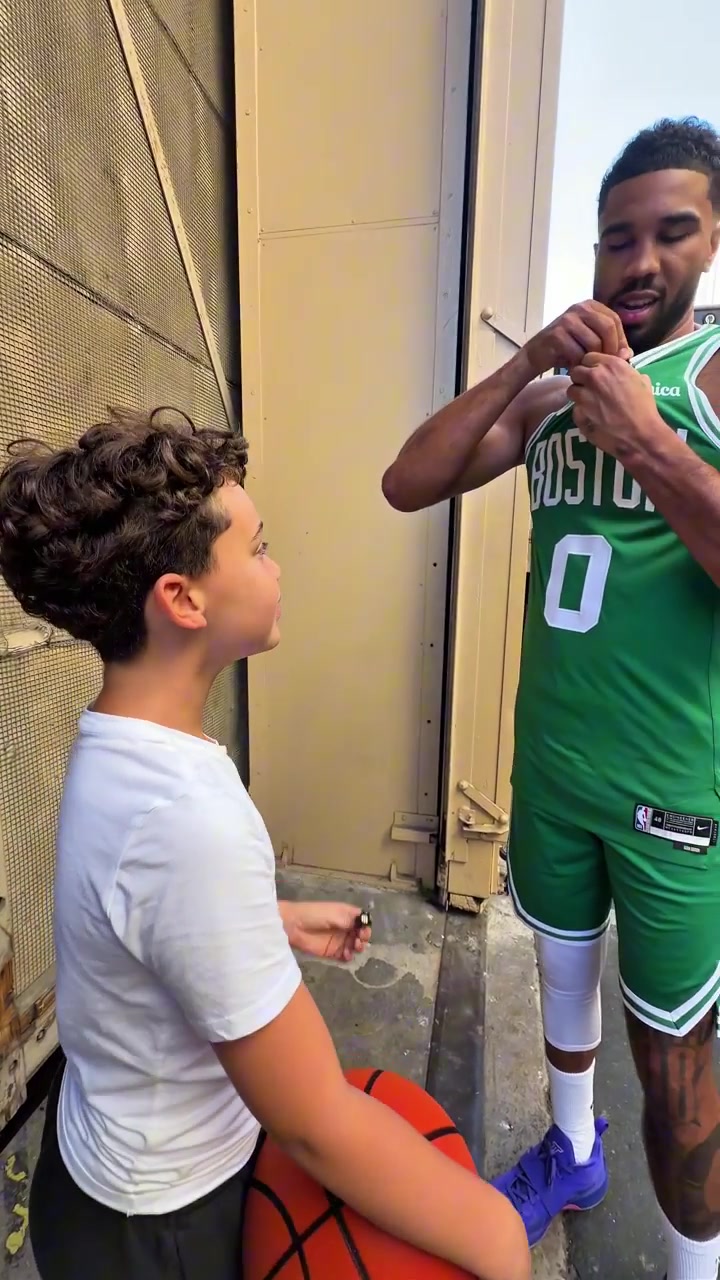 NBA Jayson Tatum teaches his son Deuce how to conduct a proper interview