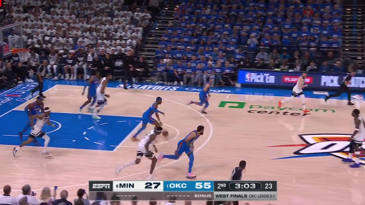 Anthony Edwards blocks Shai Gilgeous-Alexander and Donte DiVincenzo gives the ball straight back to OKC and fouls SGA under the rim