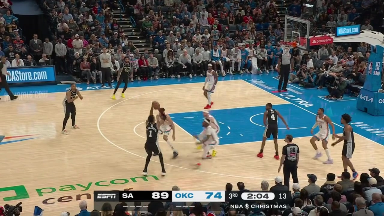 Victor Wembanyama with the fadeaway jumper pass to Dylan Harper who finishes with a nasty turnaround reverse dunk with a replay