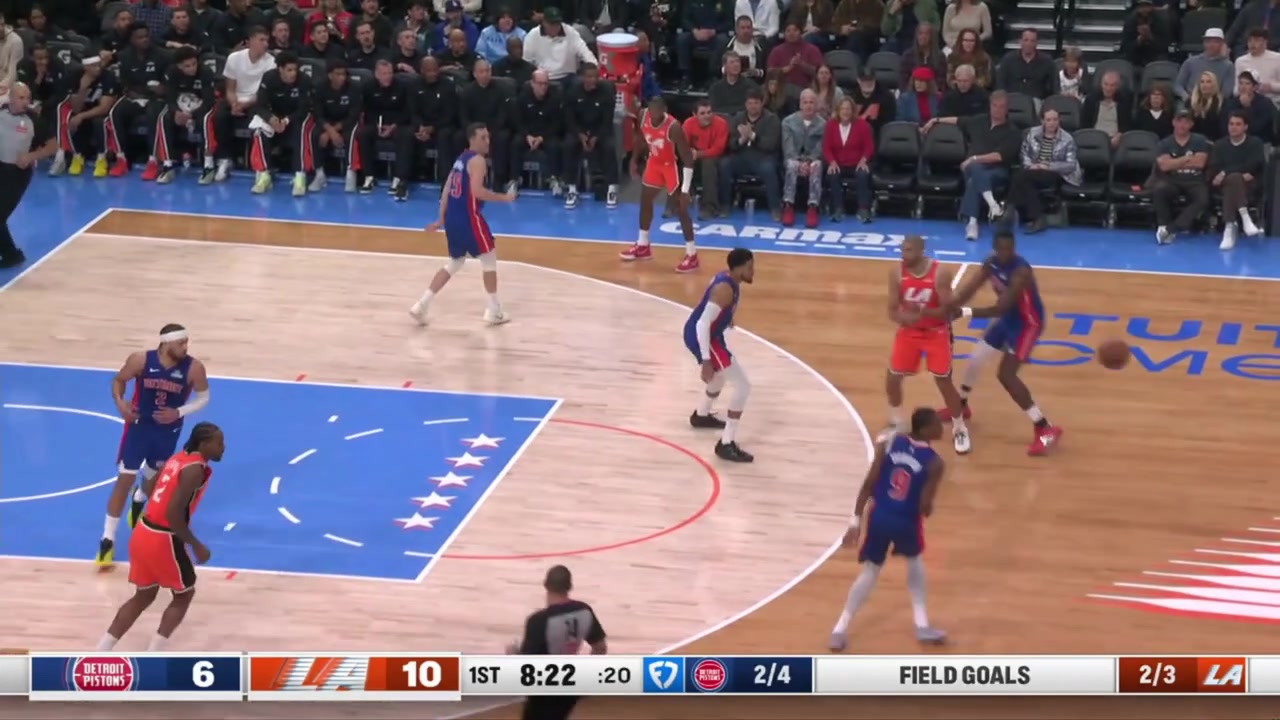 Kawhi Leonard attacks Cade Cunningham hits the fadeaway shot and draws the foul He then makes the free throw to complete the three-point play
