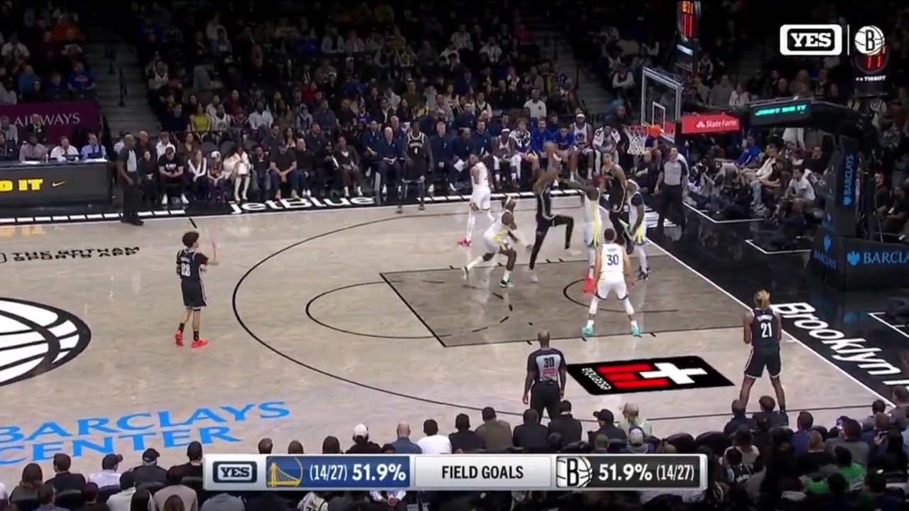 Draymond Green gets dunked on by Nic Claxton and then stuffed by Nolan Traore on the other end