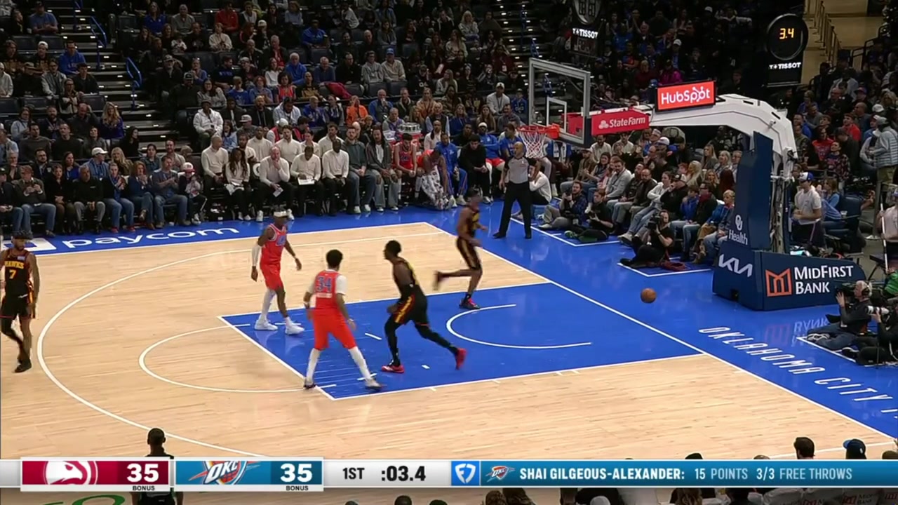 Nickeil Alexander-Walker hits the insane half court shot buzzer-beater to end the quarter with his left hand over Alex Caruso with replays Hawks and Thunder commentaries