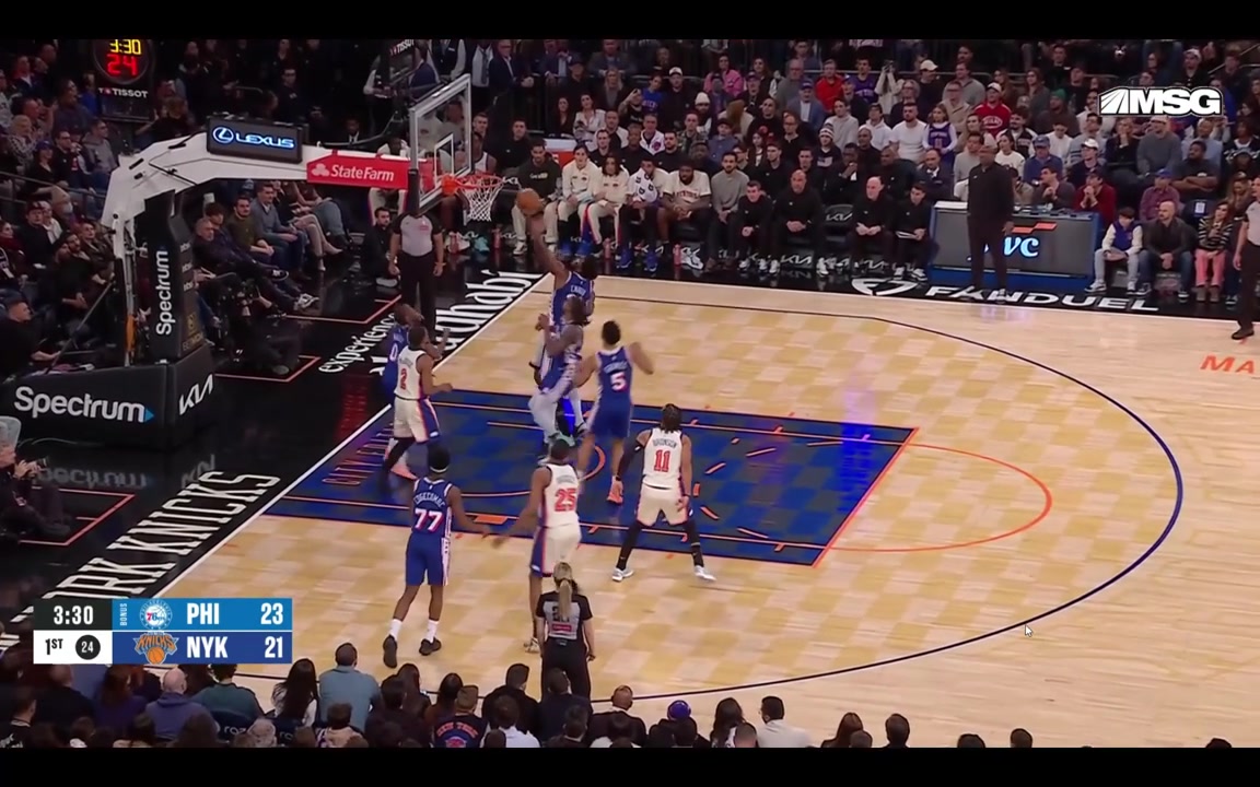 McBride steals the ball from Embiid leads to wide open 3 for Brunson