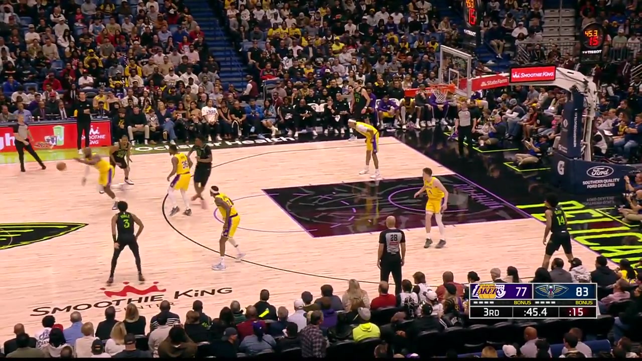 41 year old Lebron AARP James gets the steal and throws down a windmill dunk