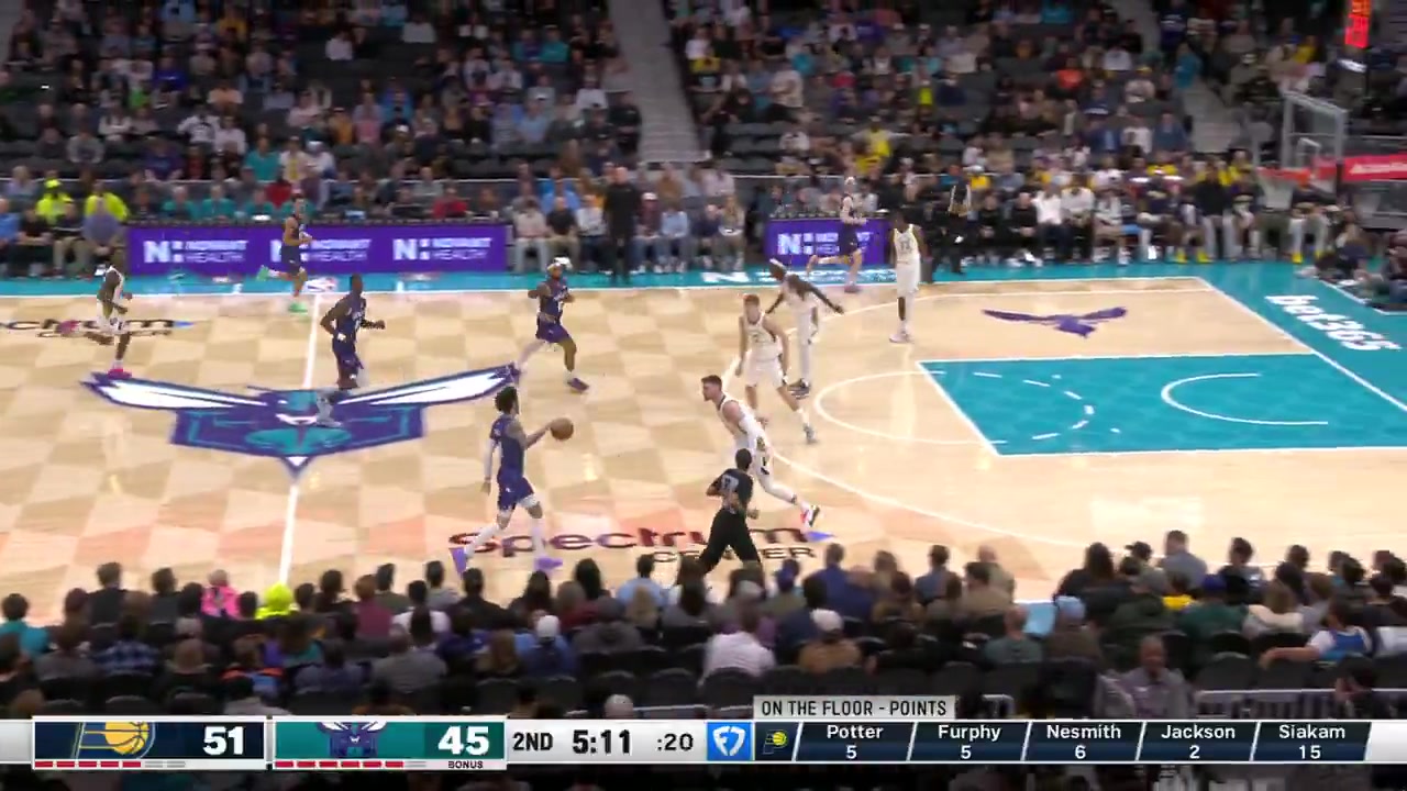 LaMelo Ball is crushing the Pacers with 20 first-half points including a four-point play to erase a 12-point Indiana lead He is shooting 7-for-10 from the field 4-for-6 from three-point range and 2-for-2 from the free-throw line