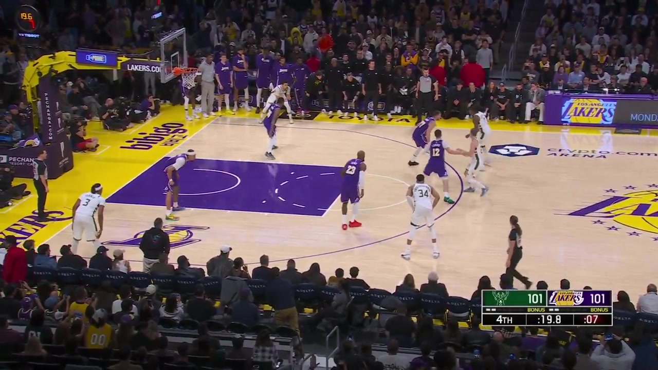 Luka Doncic fouled out after fouling Kevin Porter Jr on a clutch 3-point attempt with replays KPJ makes 2 of the clutch free throws and Giannis strips LeBron to seal the win Lakers and Bucks commentaries