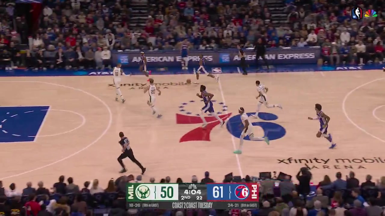 Joel Embiid just caught a transition lob for a monster dunk The Sixers' big man couldn't believe it himself