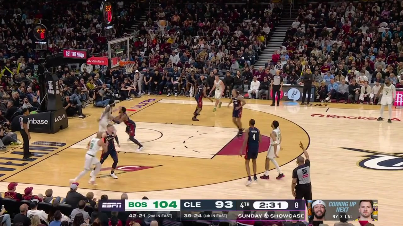 James Harden with the alley-oop pass from almost half court to Evan Mobley for the dunk with replays