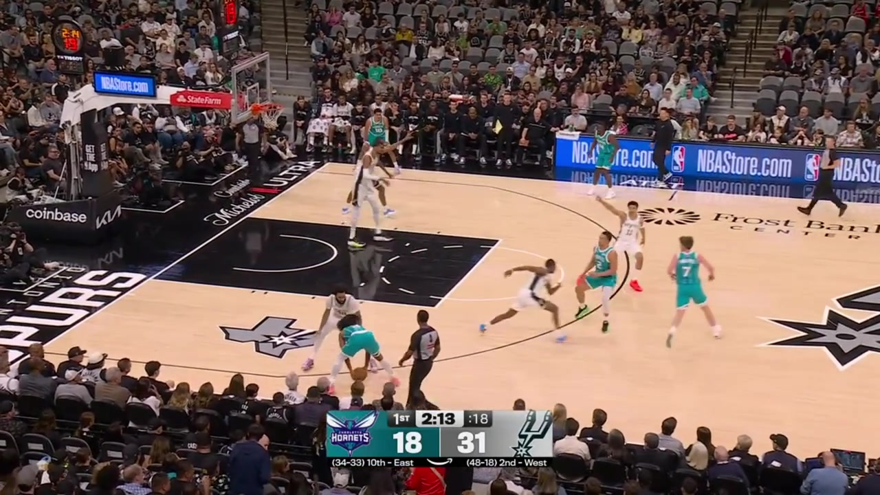 Victor Wembanyama blocks Coby White's floater to himself off the glass with replays Prime and Spurs commentaries