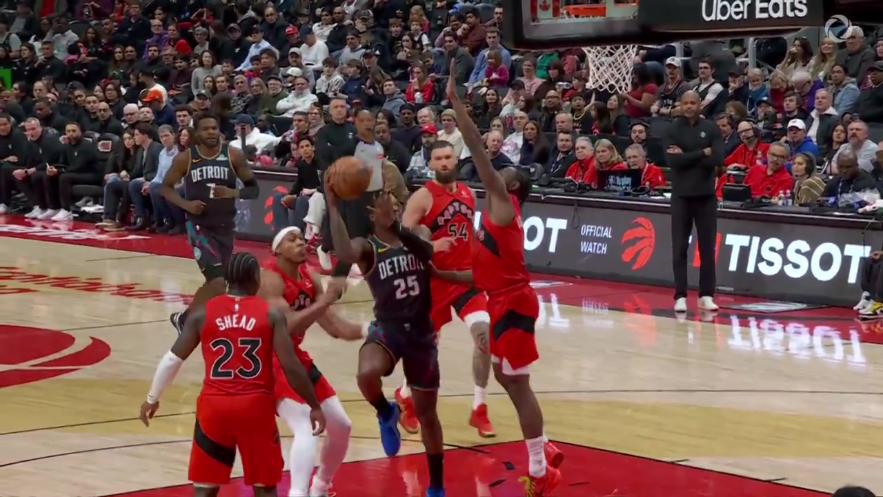 Scottie Barnes skies for the chasedown block making it 100 blocks for the season so far