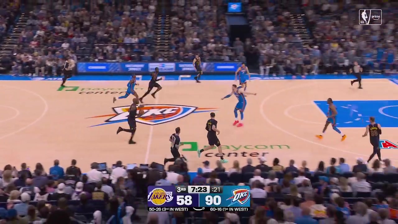 Lebron James storms down the lane to jam the dunk in Hartenstein's face but the arena is deflated from the Doncic injury