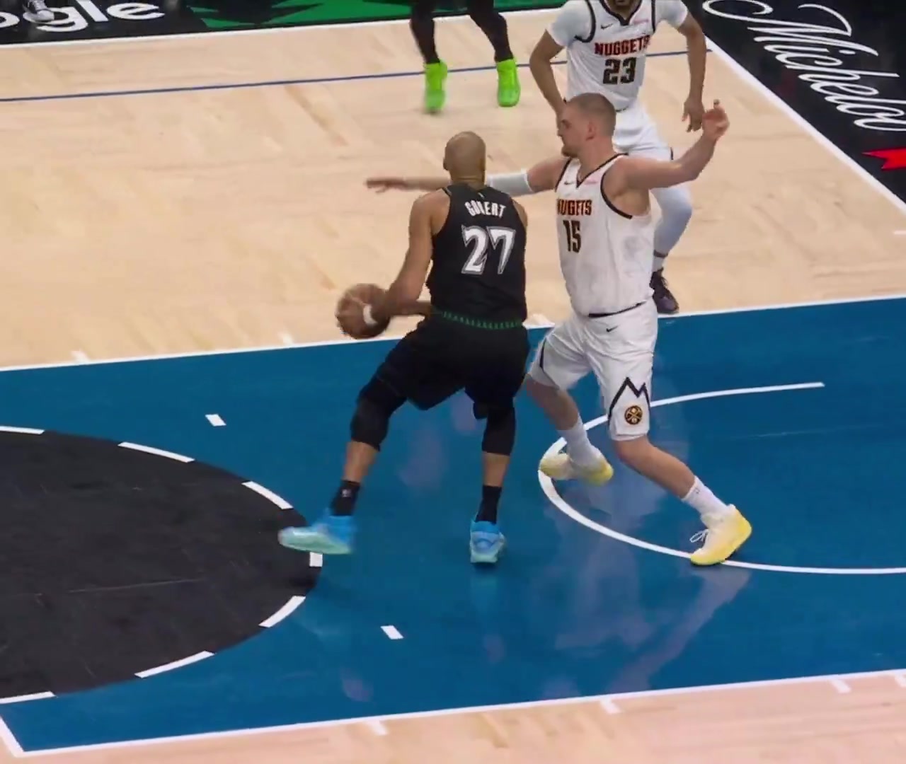 Gobert spins and spins amp lefty hooks it over Jokic