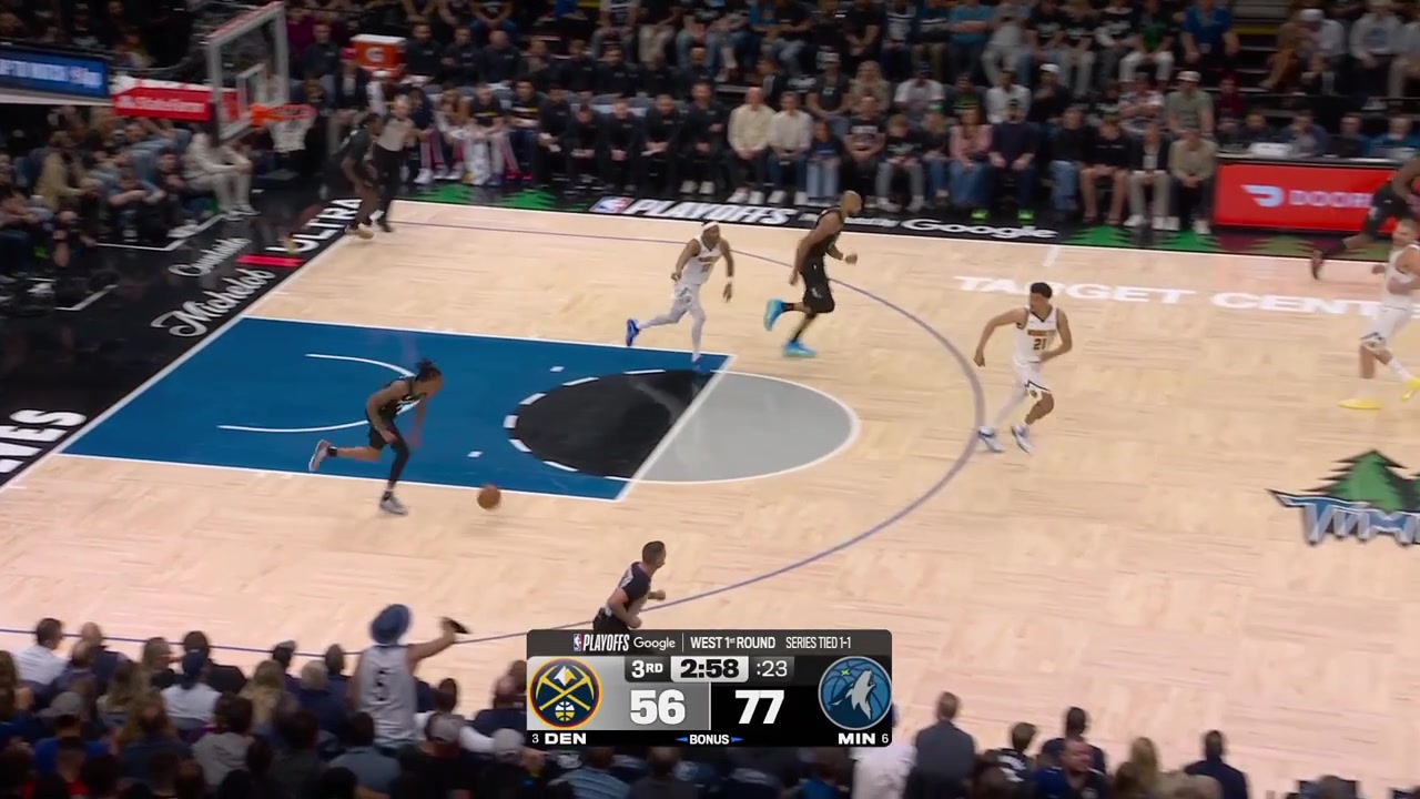 Bones Hyland makes Spencer Jones touch earth and then hits the deep 3 off a screen by Rudy Gobert with a replay