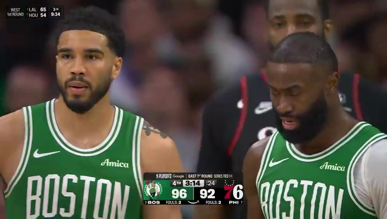 Take a breath I got George - Jaylen Brown to Jayson Tatum