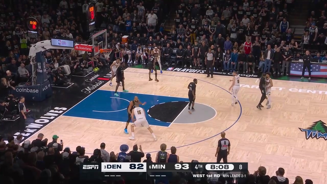 Gobert defends Jokic under the rim the Wolves push the ball up the court and Ayo Dosunmu continues his massive night with a running floater to give him 32 points