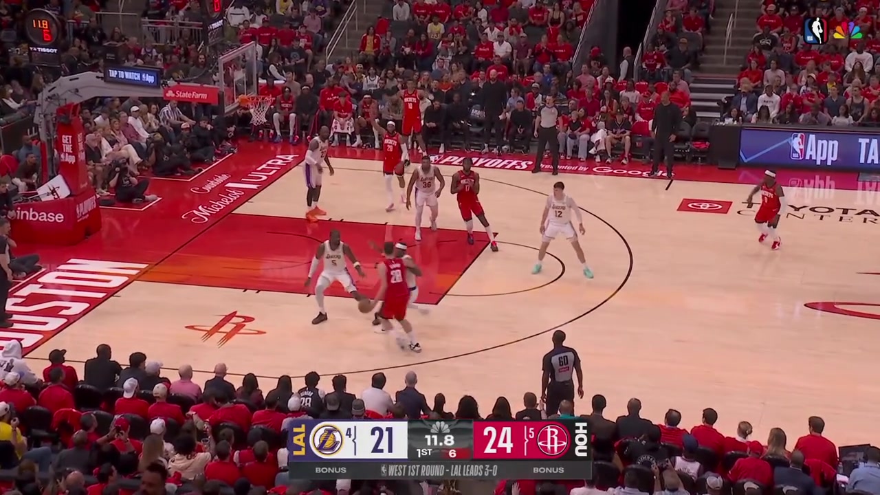 Deandre Ayton grabs the rebound passes the ball in the back court to Tari Eason who gets poked from behind then the ball reaches to Jabari Smith who also fumbles it and the ball gets to Josh Okogie who scores the layup with a replay