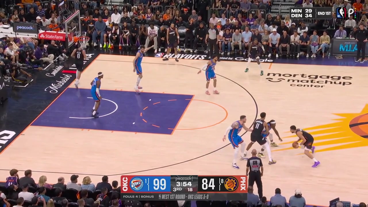 Devin Booker hits the And-1 runner and Lu Dort is called for his 4th foul with replays