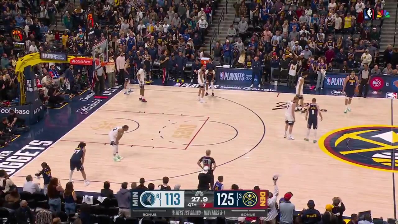 Nikola Jokic tries to reset the shot clock by giving the Wolves the ball and steal it back but leads to a jumpball