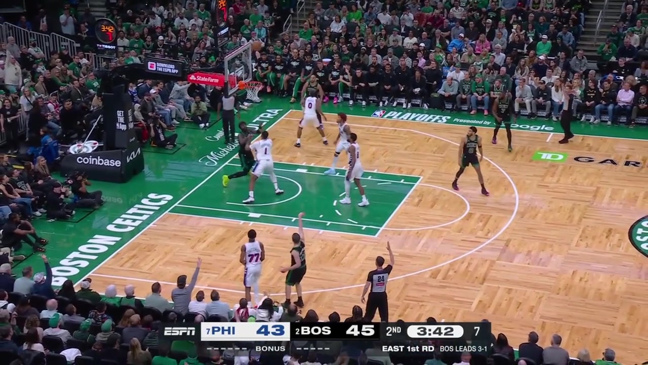 Jaylen Brown drops Kelly Oubre Jr to the floor and finds Neemias Queta for the And-1 dunk with replaysOubre and Nick Nurse are looking for an offensive foul call on Brown