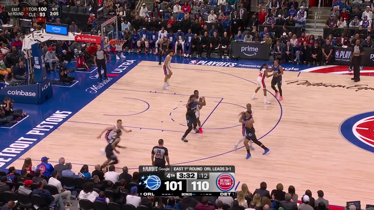 Paolo Banchero hits the corner 3 over Ausar Thompson to give him 42 points cutting the Pistons lead to 65th triple of the night