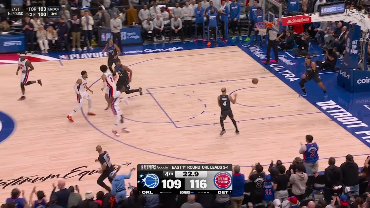 Paolo Banchero misses the 3 and the Pistons win game 5 force game 6 on the 8th seeded Orlando MAgicThe final moments of the game