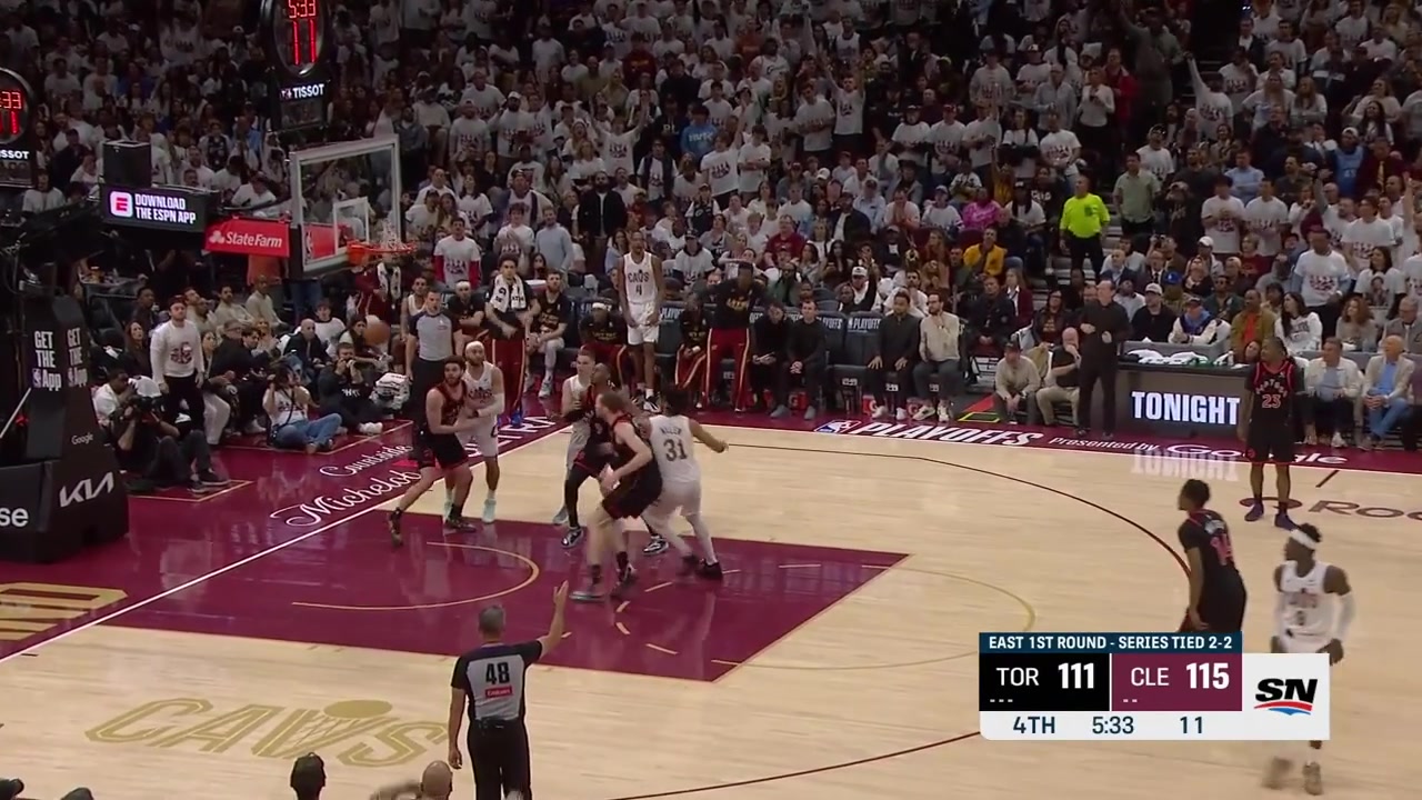 Schroder hits a 3 Raptors call a timeout James Harden goes to pick up the ball at the Raptors' bench and RJ Barrett doesn't like it and a nothing burger kerfuffle ensues with replaysNo technicals or ejections upon review