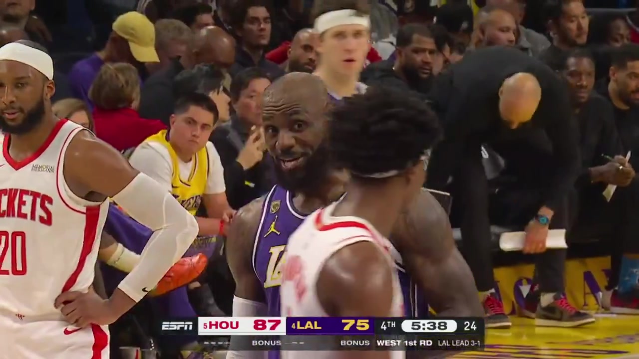 LeBron going back and forth with Sengun at the free throw line