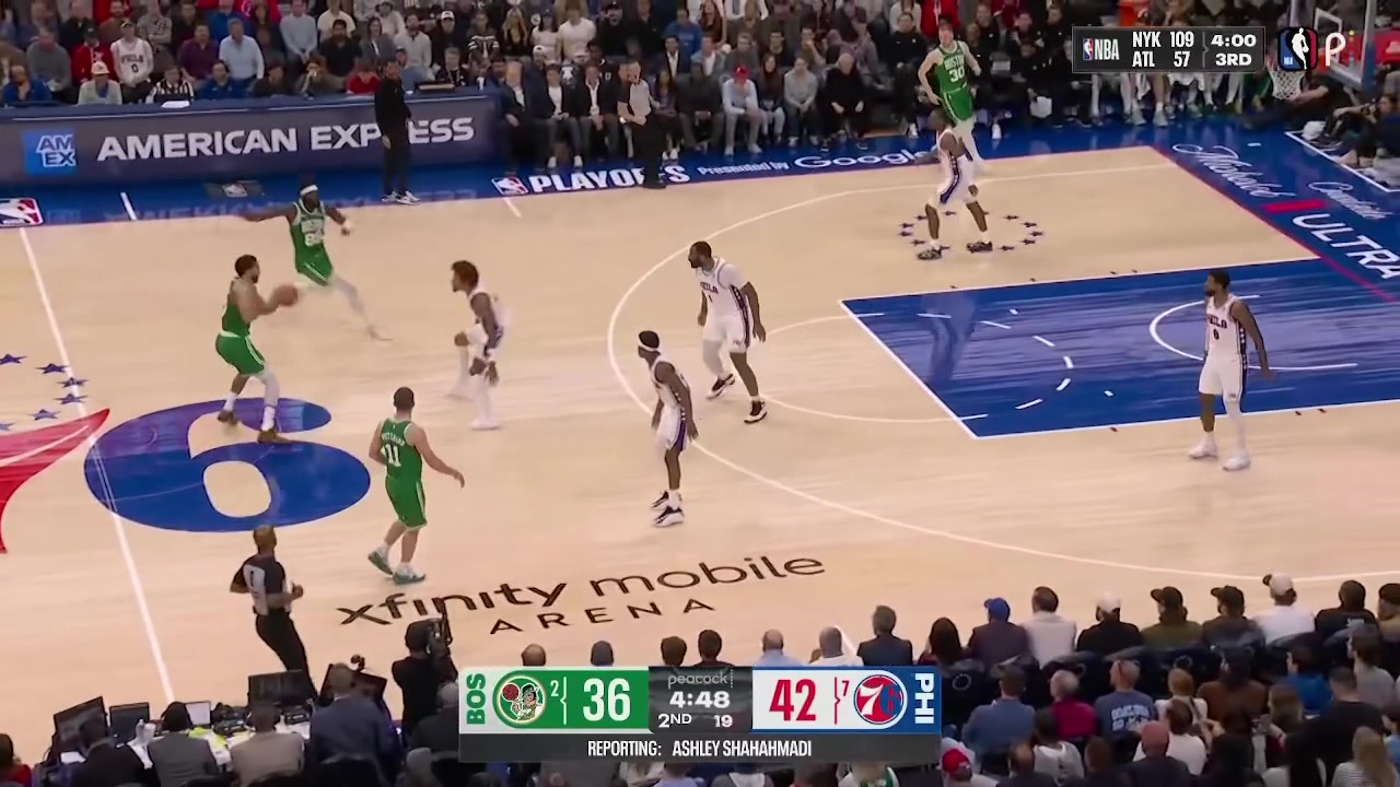 Kelly Oubre hit by the Sniper on the Queta screen at Xfinity Mobile Arena BOS vs PHI Rd 1 Game 6