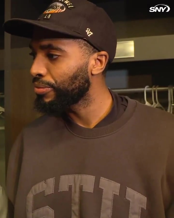 Reporter asks Mikal Bridges if he remembers the last time he's been part of a blowout like KnicksHawks Game 6 Yeah when I was in Phoenix and I lost Josh Hart laughs in the background