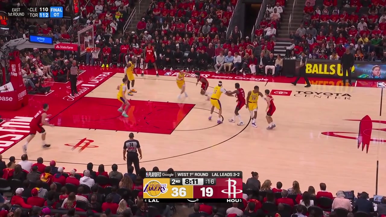 LeBron James grabs the rebound and repeats the coast to coast and riving layup putting the Lakers up 19 as the Rockets fail to stop him in transition with replaysLuka signals the Rockets to take a timeout