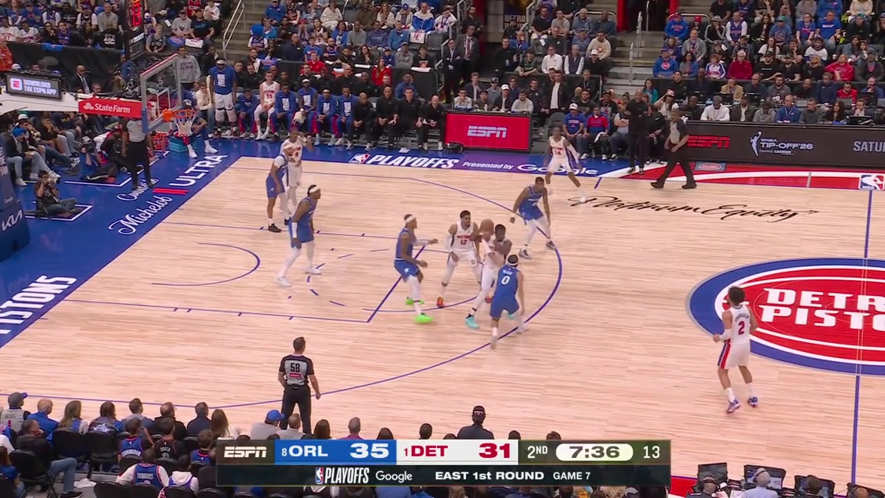 Tobias Harris hits a jumper and then continues great defense forcing a turnover on Paolo Banchero Jalen Duren with a powerful dunk and Cade Cunningham hits a 3 with replays Magic timeout