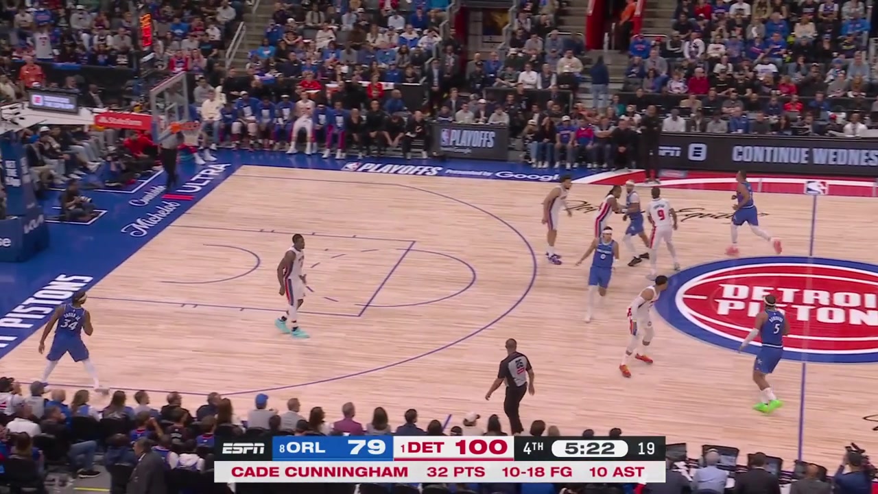 Wendell Carter Jr hits a corner 3 the Magic put defensive pressure on the Pistons who turn the ball over twice and the Magic score on three consecutive possessions cutting the Pistons' lead to 14