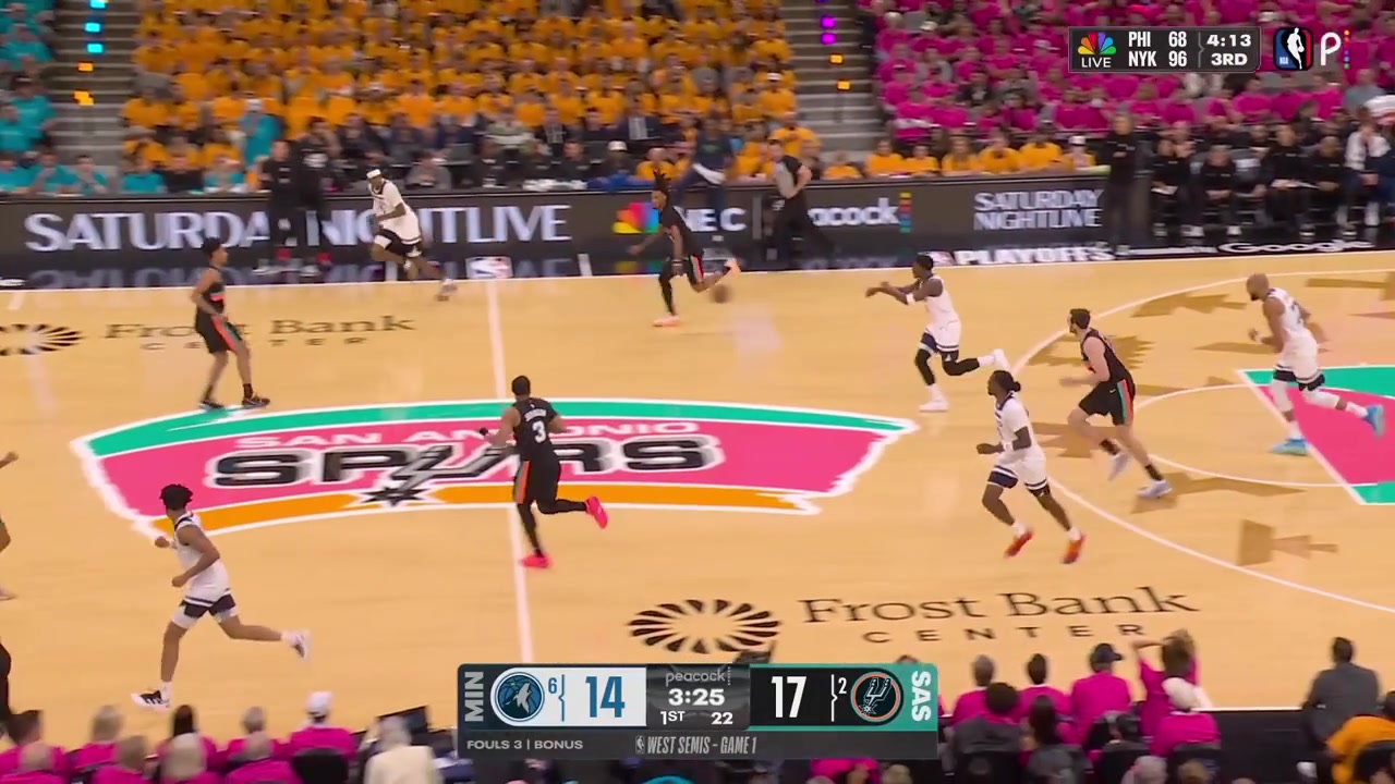 Jaden McDaniels misses at the rim and then gets called for his 2nd personal foul of the 1st quarter