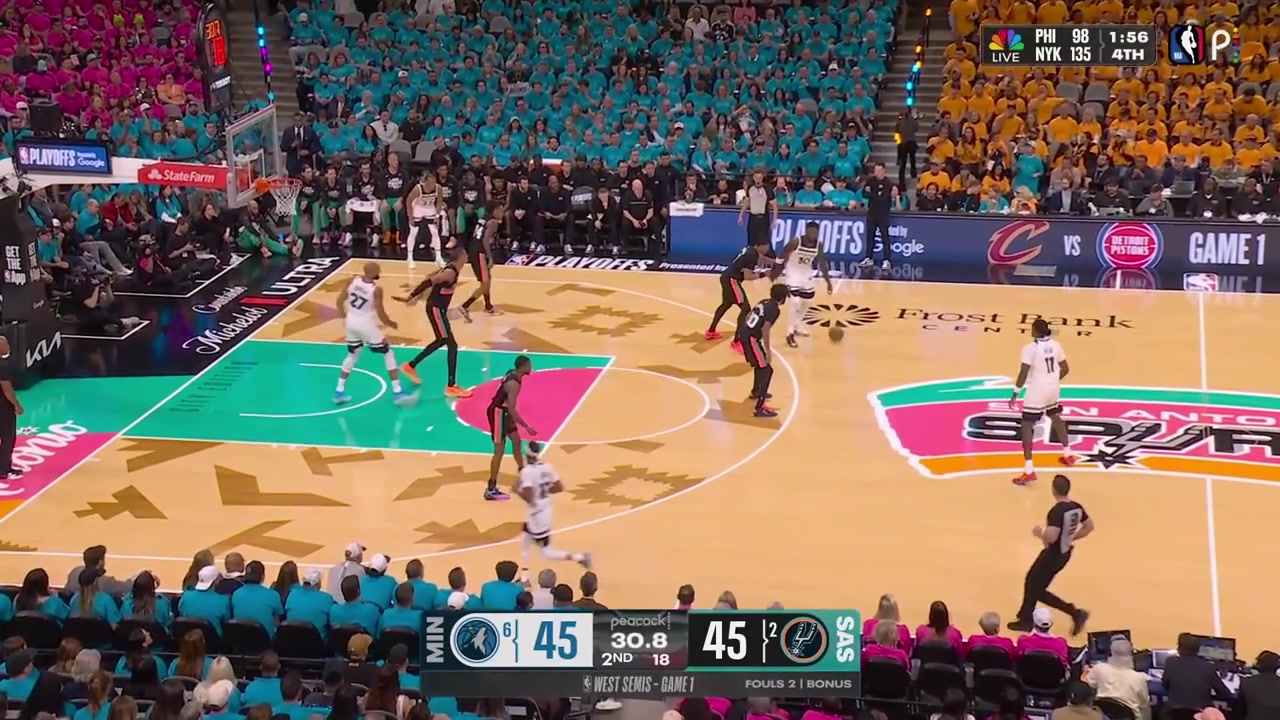 Victor Wembanyama blocks Naz Reid for his 8th block of the 1st half with a replay The announcer says 7th block but it is 8 blocks according to the play-by-play on the NBA's website