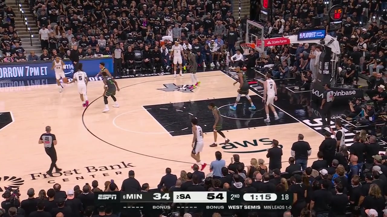 Dylan Harper hits the 3 and grabs a quick steal which Stephon Castle gives back Spurs lead by 23 in the first half