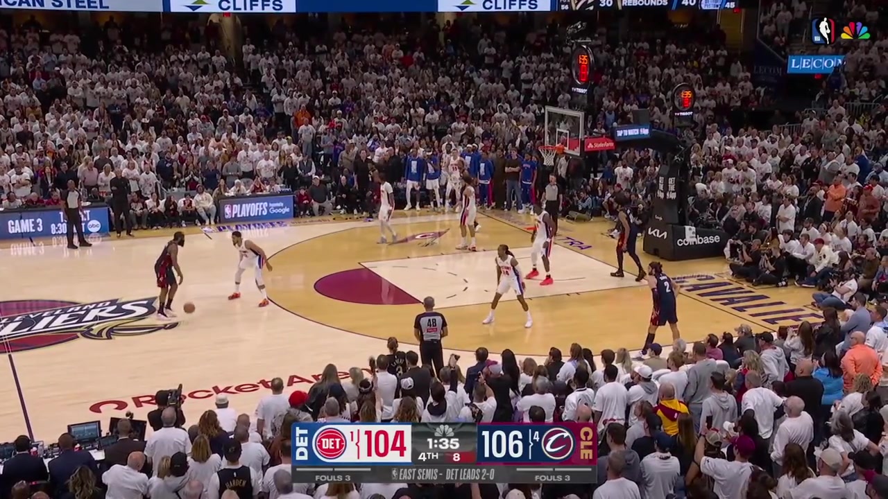 James Harden hits the step back jumper to put the Cavaliers up 4 with 89 seconds remaining in regulation with replays