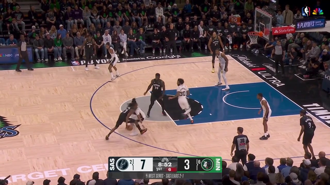 Rudy Gobert beats Victor Wembanyama for the offensive foul and scores the And-1 on him with replays