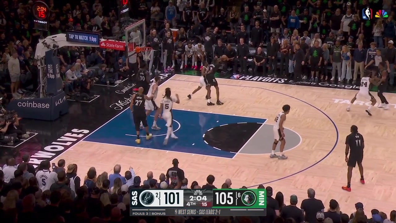 Julius Randle finds Rudy Gobert off the spin move for the clutch dunk putting the Wolves up 6 with a replay