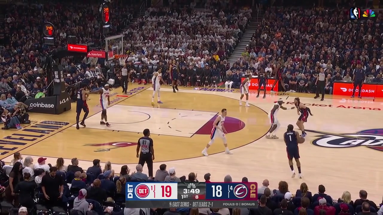 James Harden scores the jumper over Isaiah Stewart but he gets called for the traveling violation - a double dribble Harden protests