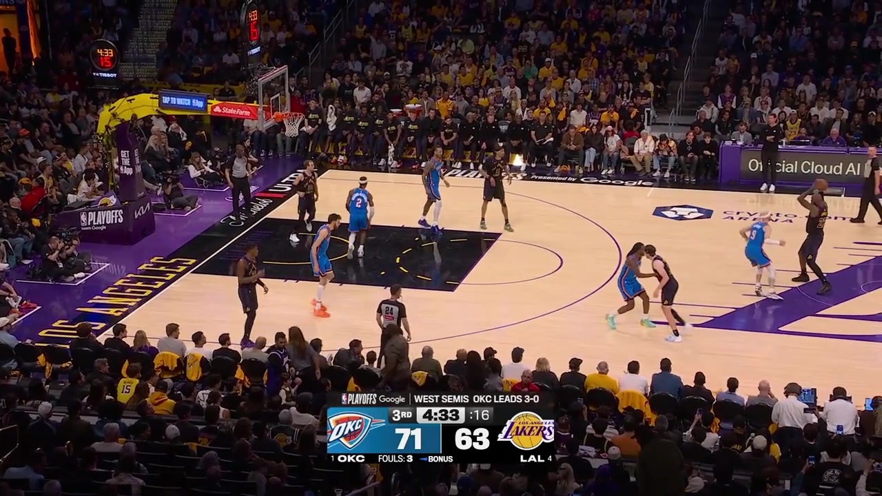 LeBron James hits the logo range 3-pointer to give him 17 points