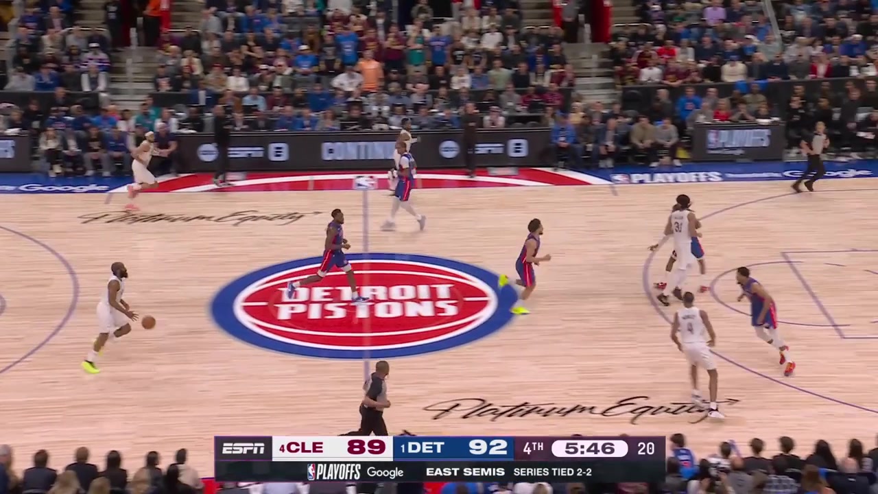 Paul Reed blocks James Harden grabs the rebound off a missed 3 and Daniss Jenkins hits the corner 3 to put the Pistons up 6 after a 10-0 run with replays