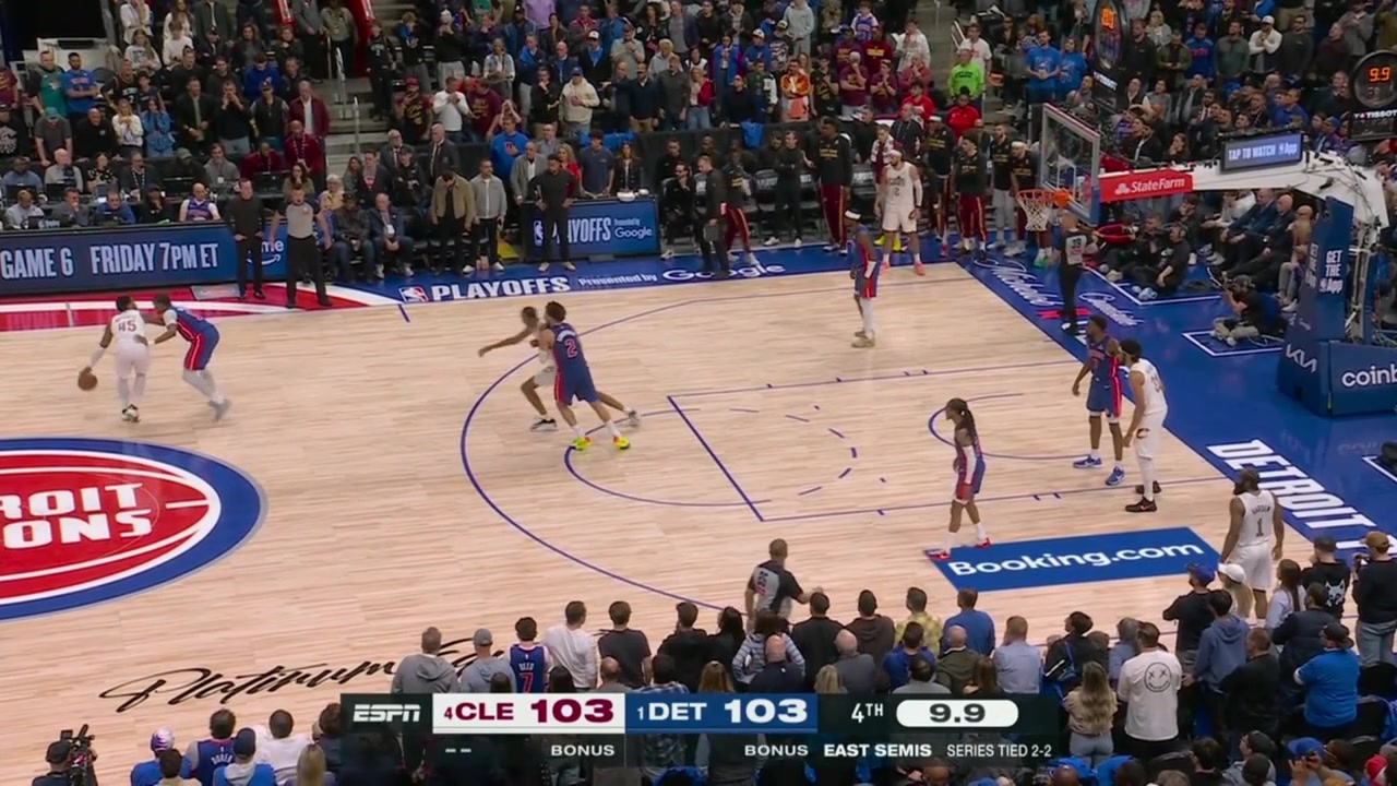 Ausar Thompson tracks Donovan Mitchell all the way and steals the ball to prevent a game-winning attempt The Pistons want a trip called on Jarrett Allen