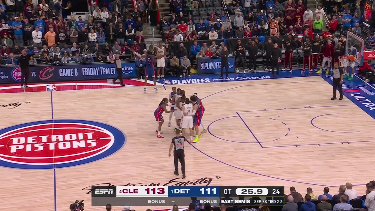 James Harden makes the first free throw to put the Cavaliers up 3 misses the second one grabs the offensive rebound gets fouled makes the first free throw and misses the second one again putting the Cavs up 4The Pistons fail to cut the lead and the Cavaliers will win this one