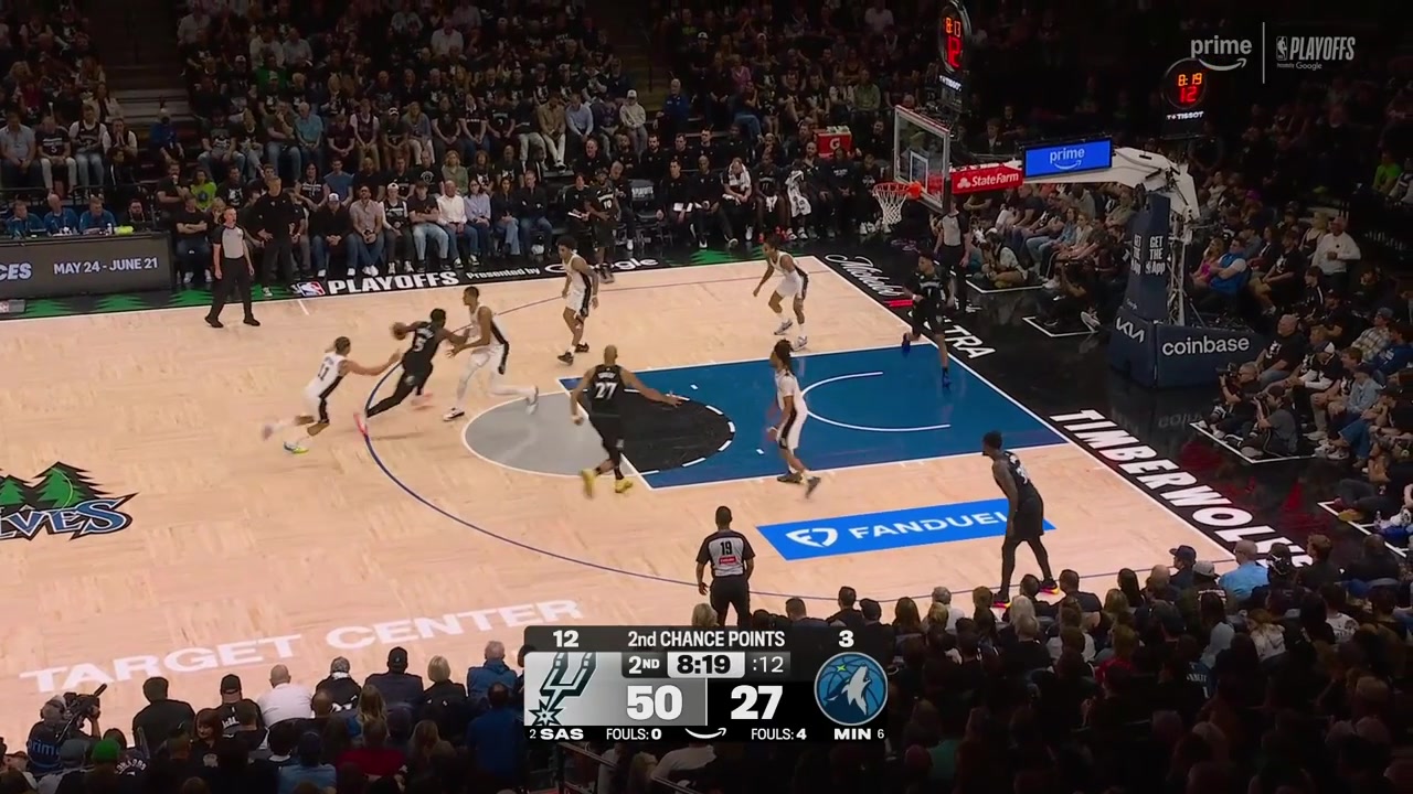 Spurs lead by 25 Wolves haven't scored all quarter after Carter Bryant gets the oop from Castle