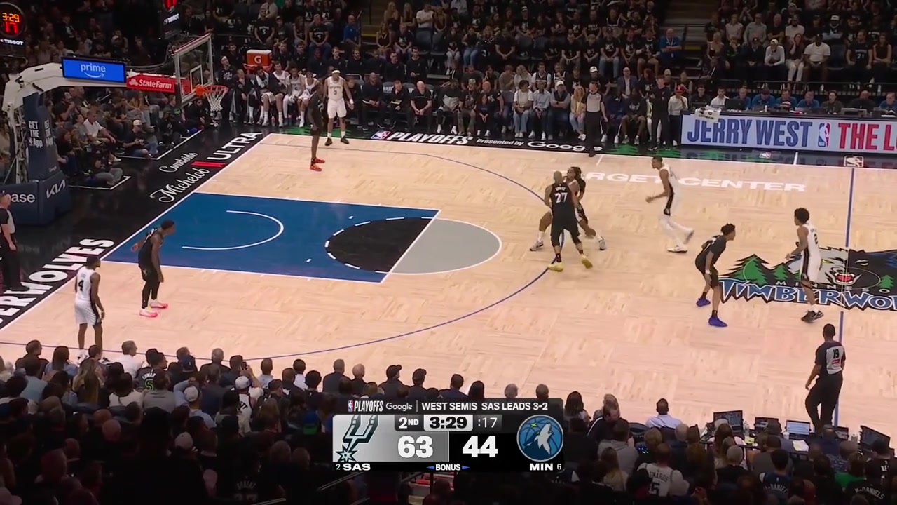 Victor Wembanyama draws back to back fouls from Rudy Gobert who is slightly frustrated with replays of the second foul Gobert is subbed out