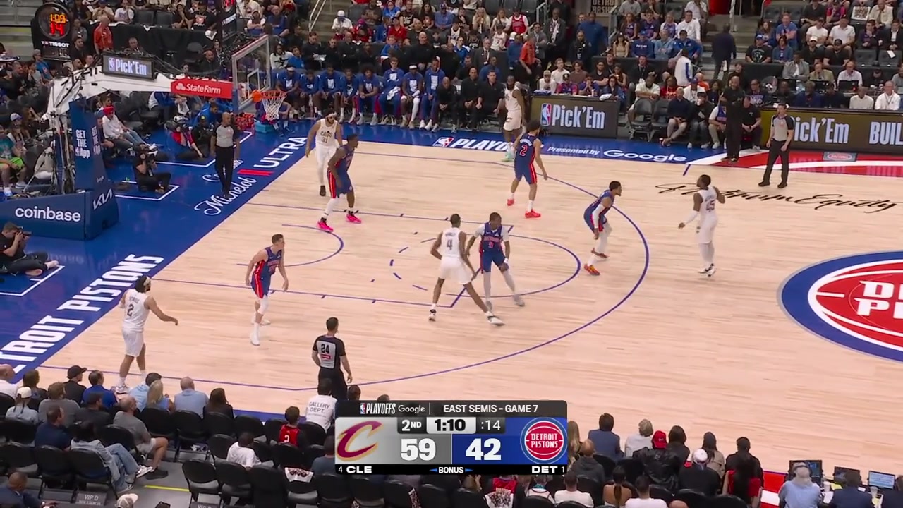 Donovan Mitchell finds Jarrett Allen for the And-1 on Jalen Duren with replays21 buckets on 17 assists for the Cavaliers vs 14 buckets in total by the Pistons