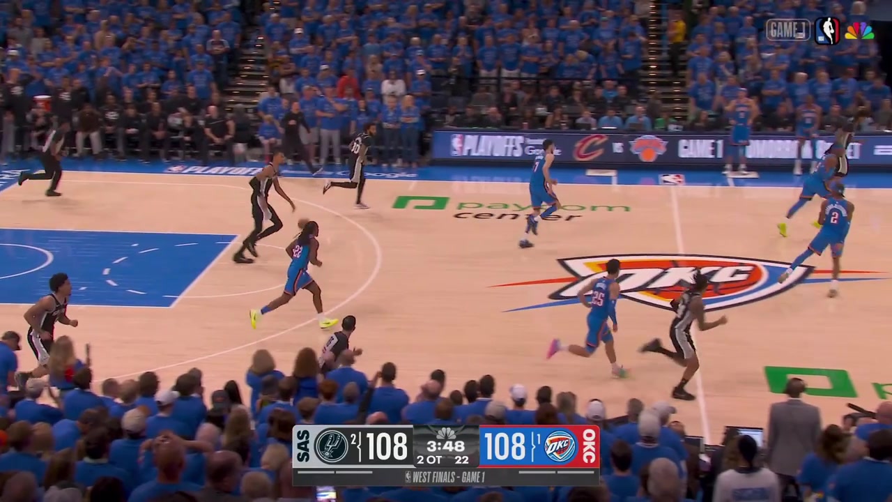 Victor Wembanyama with the driving dunk in second overtime to give the Spurs the lead 34 points for Wemby
