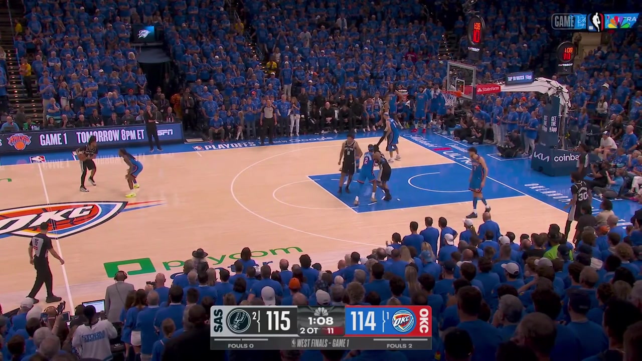 Victor Wembanyama spins and dunks over Chet Holmgren for the And-1 powerful dunk in 2nd overtime with replaysHe also makes the free throws