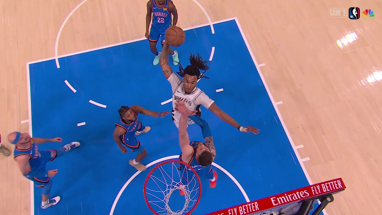 More replays of Stephon Castle destroying Isaiah Hartenstein with a monster dunk including the reaction by Victor Wembanyama