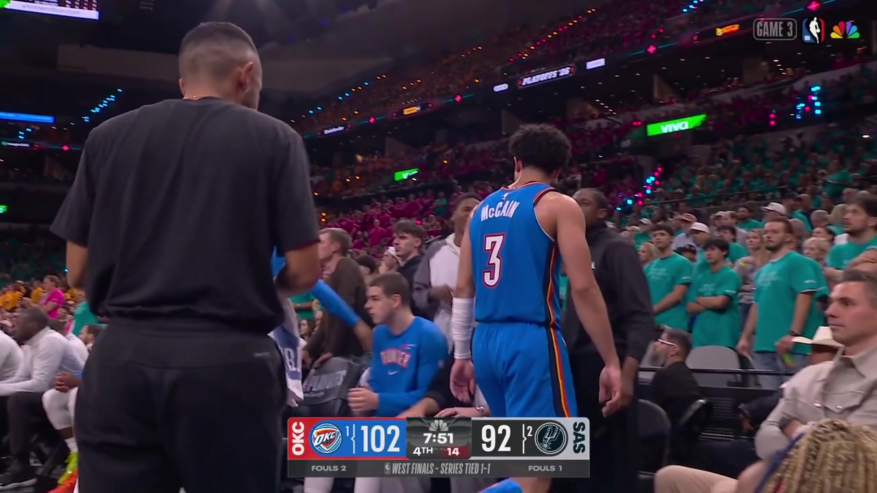 Julian Champagnie blocks the 3-pointer attempt by Chet Holmgren with a replay